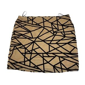 The Vintage Shop Tan Lace and Black Velvet Pattern Fitted Lined Mini Skirt